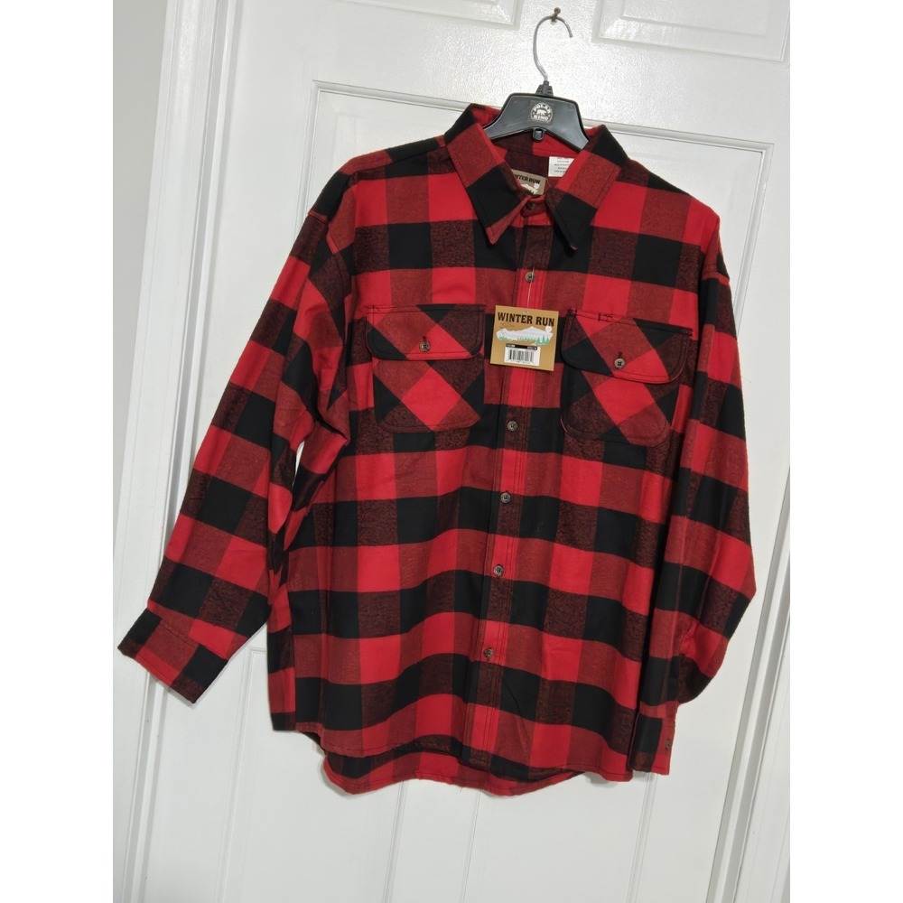Winter Run extra heavy weight flannel‎ button up shirt Mens 3XL red black
